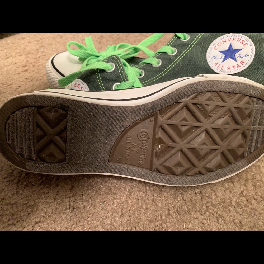 Converse Hunter Green shoes with Neon laces